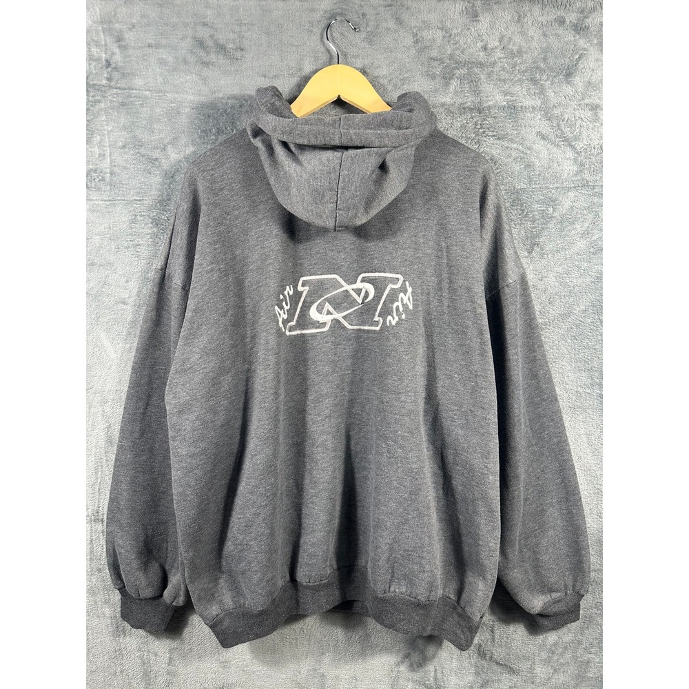 Vintage Style Heather Grey Graphic Hoodie Oversized Streetwear Pullover XL
